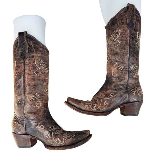 Circle G Womens Western Dragonfly Embroidered Boots Square Toe Brown Size 7.5 M - Picture 5 of 16